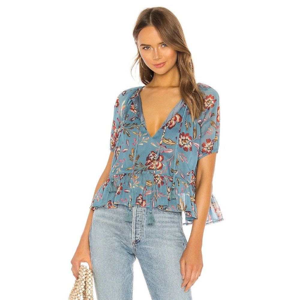Tularosa Christiana Top in Dusty Blue Floral Small